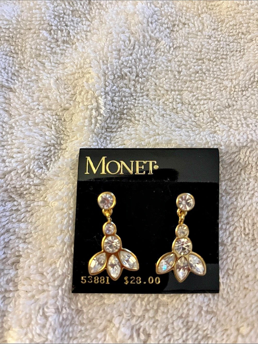 Monet Floral Crystal Drop Earrings Gold NWT